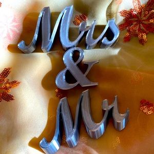 Wedding Decor & Memento in Silver 3D Printed Stand Up Mr & Mrs Decoration